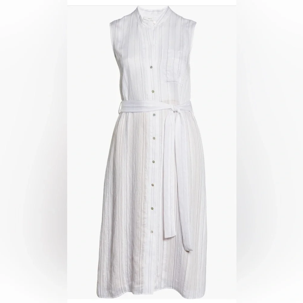 Vince Stripe Sleeveless Shirtdress tie waise shirt dress midi maxi white XXL NWT